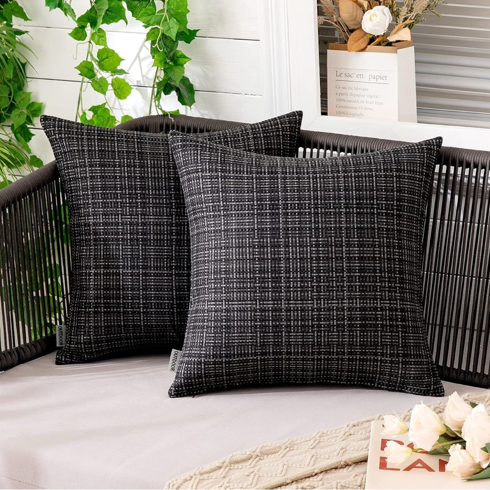 Outdoor Waterproof Throw Pillow Covers Deco Farmhouse Pack of 2 18x18” Black
